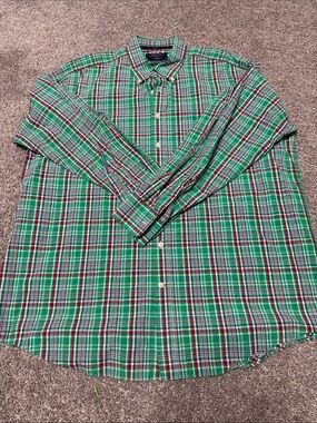 Charles Tyrwhitt Green, Red and White Plaid Button-Down Shirt